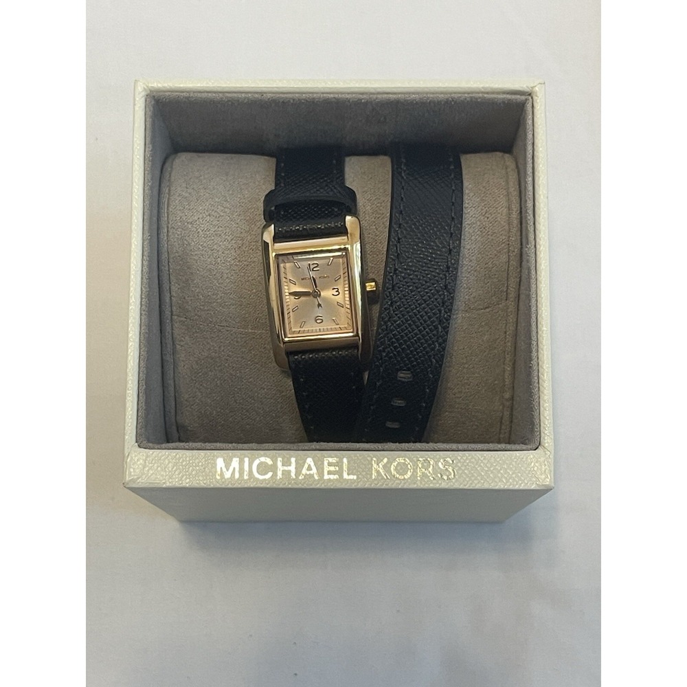 Michael Kors MK-2442 Jaryn Gold Tone Black Saffiano Leather Double Wrap Watch